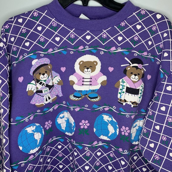 SPUMONI By Franko Vintage 80's Teddy Bears Around the World Crew Neck Sweatshirt - Picture 2 of 7